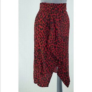 Zara Red Asymmetrical Animal Print Skirt M